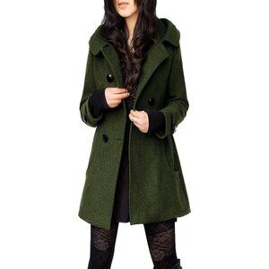 Women's Army Green Warm Double Breasted Wool Coat Trench Coat Jacket with Hood